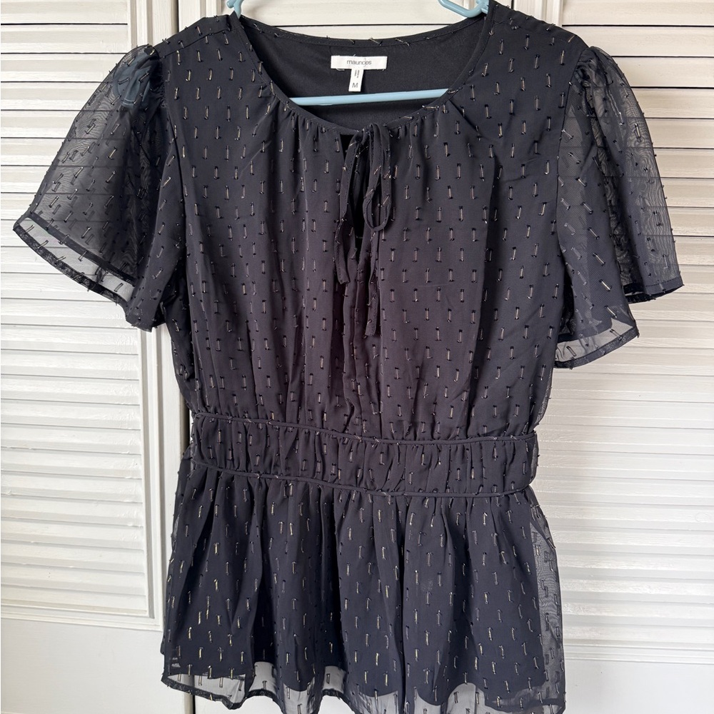 Maurices Black blouse with Metallic Gold Thread Detail